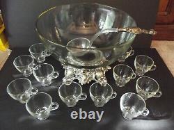 Glass PUNCH BOWL CUPS LADLE Baroque Metal Lancaster Colony 11-1 Pitman Dreitzer