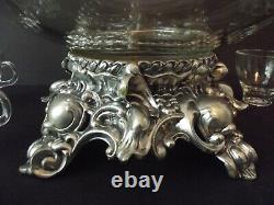 Glass PUNCH BOWL CUPS LADLE Baroque Metal Lancaster Colony 11-1 Pitman Dreitzer