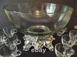 Glass PUNCH BOWL CUPS LADLE Baroque Metal Lancaster Colony 11-1 Pitman Dreitzer