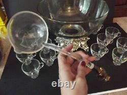 Glass PUNCH BOWL CUPS LADLE Baroque Metal Lancaster Colony 11-1 Pitman Dreitzer