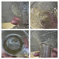 Glass Punch Bowl Stand Cups & Appetizer Plate Etched 21 pieces Vintage Antique