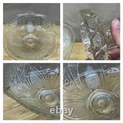 Glass Punch Bowl Stand Cups & Appetizer Plate Etched 21 pieces Vintage Antique