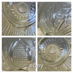 Glass Punch Bowl Stand Cups & Appetizer Plate Etched 21 pieces Vintage Antique