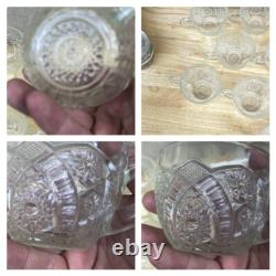 Glass Punch Bowl Stand Cups & Appetizer Plate Etched 21 pieces Vintage Antique