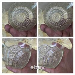 Glass Punch Bowl Stand Cups & Appetizer Plate Etched 21 pieces Vintage Antique