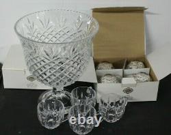 Godinger Shannon 24% Lead Crystal Glass Footed Punch Bowl & 8 Cups MINT