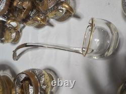 Gold Black Clear Scroll Floral Glass Punch Bowl Set with Lid Ladle 6 Cups
