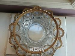Gold encrusted punch bowl set 12 cups underplate gold rim trim swirl pattern