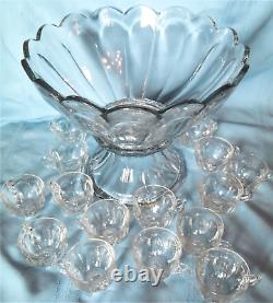 Gorgeosus Large Heisey Crystal Punch Bowl Stand & 14 cups Colonial 300 Pattern