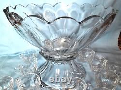 Gorgeosus Large Heisey Crystal Punch Bowl Stand & 14 cups Colonial 300 Pattern