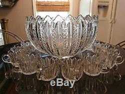 Gorgeous 1920s 16 Cup Footed Punch Bowl with 16 Matching Cups
