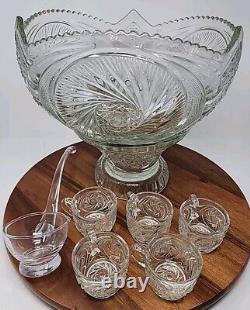 Gorgeous 8 Piece Punch Bowl Set With 5 Matching Cups And Liddle Aztec LE Smith