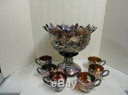 Gorgeous Amethyst Grape & Cable Punch Bowl with 6 Cups