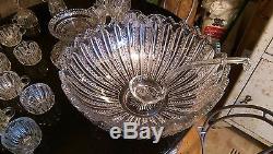 Gorgeous Antique Huge Glass Punch Bowl on Glass Pedestal