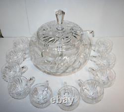 Gorgeous Cut Lead Crystal Covered Punch Bowl Set w Lid 10 Cups Ladle See Detail