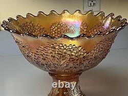 Gorgeous Fenton Carnival Marigold ORANGE TREE PUNCH BOWL SET, BASE, 3 CUPS