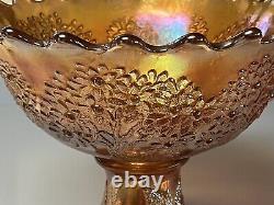 Gorgeous Fenton Carnival Marigold ORANGE TREE PUNCH BOWL SET, BASE, 3 CUPS