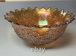 Gorgeous Fenton Carnival Marigold ORANGE TREE PUNCH BOWL SET, BASE, 3 CUPS