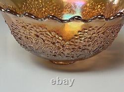 Gorgeous Fenton Carnival Marigold ORANGE TREE PUNCH BOWL SET, BASE, 3 CUPS