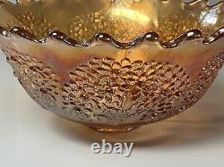 Gorgeous Fenton Carnival Marigold ORANGE TREE PUNCH BOWL SET, BASE, 3 CUPS