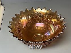 Gorgeous Fenton Carnival Marigold ORANGE TREE PUNCH BOWL SET, BASE, 3 CUPS