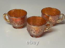 Gorgeous Fenton Carnival Marigold ORANGE TREE PUNCH BOWL SET, BASE, 3 CUPS