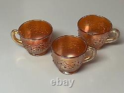 Gorgeous Fenton Carnival Marigold ORANGE TREE PUNCH BOWL SET, BASE, 3 CUPS