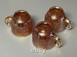 Gorgeous Fenton Carnival Marigold ORANGE TREE PUNCH BOWL SET, BASE, 3 CUPS