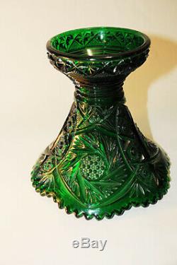 Gorgeous Green Cut Glass Punch Bowl with Stand and 12 cups