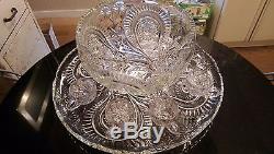 Gorgeous Huge Antique 24 Cup Punch Bowl on Matching Platter