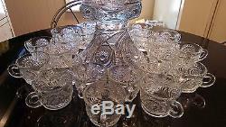 Gorgeous Huge Antique 24 Cup Punch Bowl on Matching Rasied Base Set