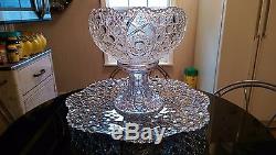 Gorgeous Huge Antique Punch Bowl on Matching High Rise Base & Platter