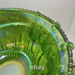 Gorgeous Iridescent Indiana Glass GREEN CARNIVAL Punch Bowl & 12 Cups