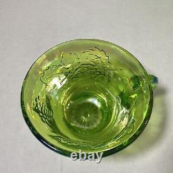 Gorgeous Iridescent Indiana Glass GREEN CARNIVAL Punch Bowl & 12 Cups