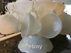 Gorgeous Milk Glass Pedestal punch bowl set w cups S hooks ladle West Moreland