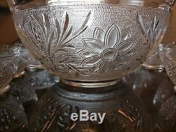 Gorgeous Rare Depression Era Footed Punch Bowl With 12 Matching Footed Cups