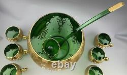 Gorgeous Rare Venetian Murano Glass & 24K Gold Leaf Punch Bowl & 12 Cups