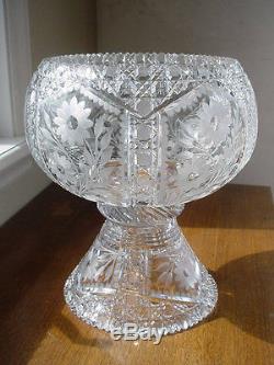 Gorgeous Vintage American Brilliant Cut Glass Punch Bowl and Pedestal ABP