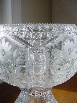 Gorgeous Vintage American Brilliant Cut Glass Punch Bowl and Pedestal ABP