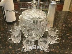Gorgeous Vintage Crystal Star of David Punch Bowl withLid and Ladle and 8 Cups
