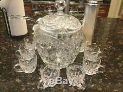 Gorgeous Vintage Crystal Star of David Punch Bowl withLid and Ladle and 8 Cups