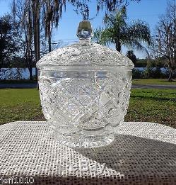 Gorgeous Vintage Cut Glass Crystal Punch Bowl with Lid Not Signed ABP
