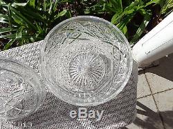 Gorgeous Vintage Cut Glass Crystal Punch Bowl with Lid Not Signed ABP
