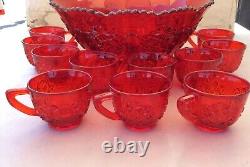 Gorgeous Vintage EAPG L. G. WRIGHT Red Daisy Punch Bowl/ 11 Cups Rbe