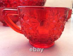 Gorgeous Vintage EAPG L. G. WRIGHT Red Daisy Punch Bowl/ 11 Cups Rbe