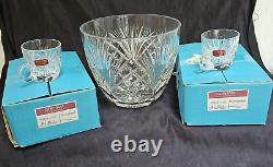 Gorham Crystal CHERRYWOOD CLEAR Punch Bowl & 12 Cups Set Orig Labels 1960-99 NOS