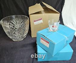 Gorham Crystal CHERRYWOOD CLEAR Punch Bowl & 12 Cups Set Orig Labels 1960-99 NOS