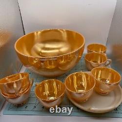 Great Vintage Carnival Glass Punch Bowl Set with Base Plate and 7 Cups
