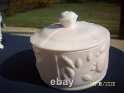 Great collection of Pink Milk Glass with Punch bowl with 31 cups Feather pattern