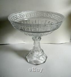 Greek key design unusually large punchbowl clear and frosted